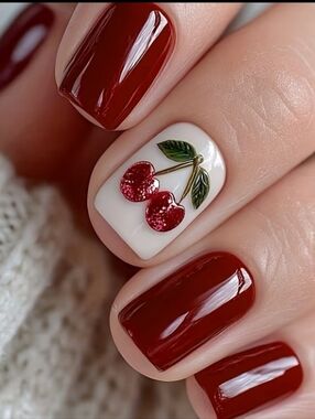 Cherry Red Press On Nails
